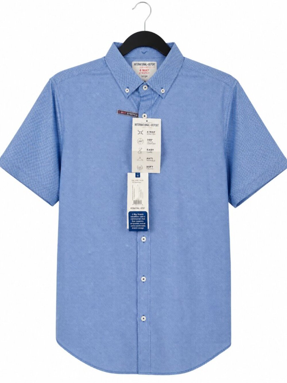 International Report 4 Way Stretch Shirt Men L Royal Blue Geo Button Down NWT